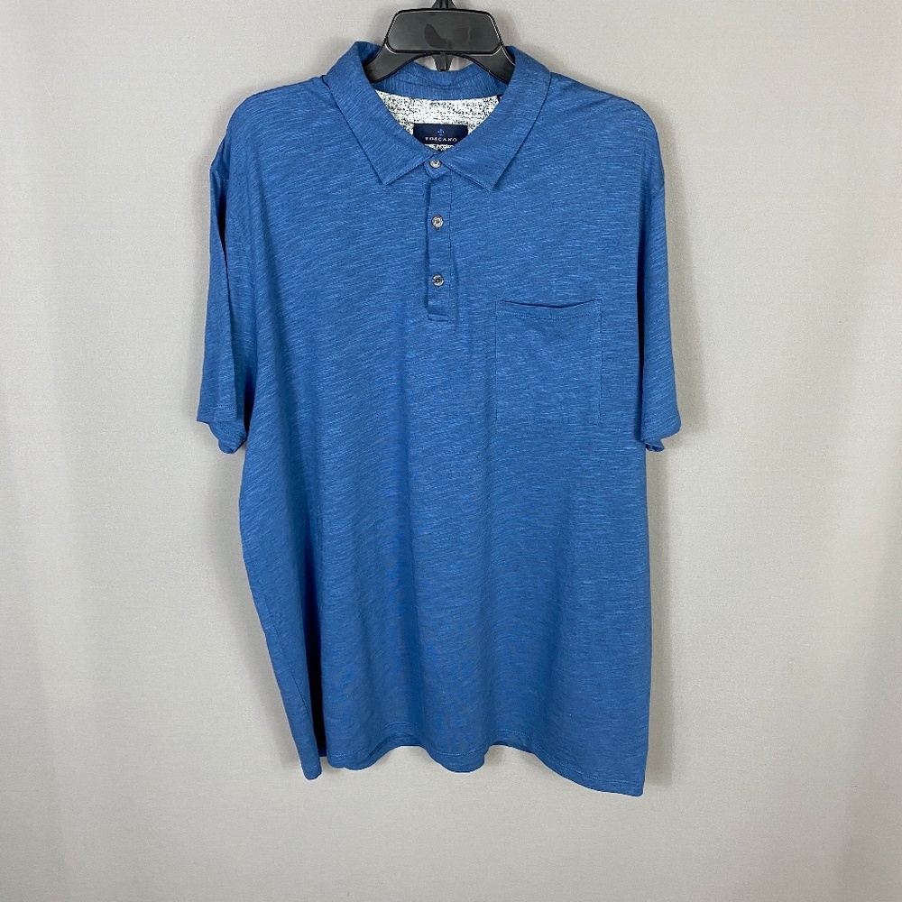Erbario Toscano Mens Short Sleeve Polo Dress Lounge Shirt in Ocean Blue …